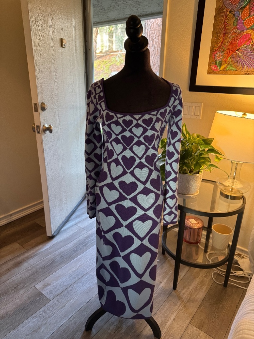 FARM Rio x Anthropologie Geo Heart Long Sleeve Midi Dress